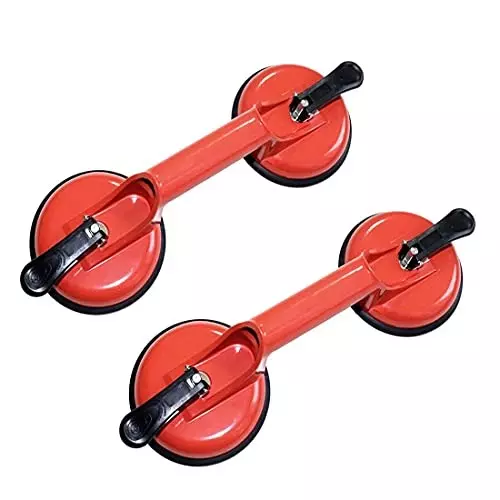 ATOZSHOP11 Double Suction Cup Glass Lifter Aluminum Alloy & Rubber Red (Pack of 2 Pcs)