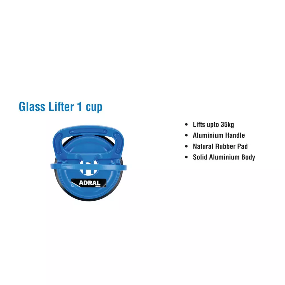 ADRAL Glass Lifter with 1 cup 35 Kg Lifting Capacity Aluminium Handle Natural Rubber Pad Blue 120 mm Solid Aluminium for Industrial Use, GSL1