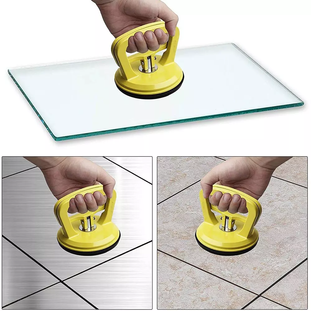 FLAMINGO ENTERPRISE Single Section Cut Glass Lifter Aluminium & Rubber Yellow Hand Grip Present, FM-384