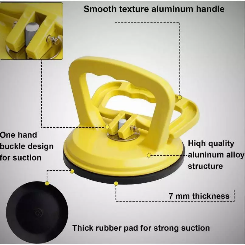 FLAMINGO ENTERPRISE Single Section Cut Glass Lifter Aluminium & Rubber Yellow Hand Grip Present, FM-384