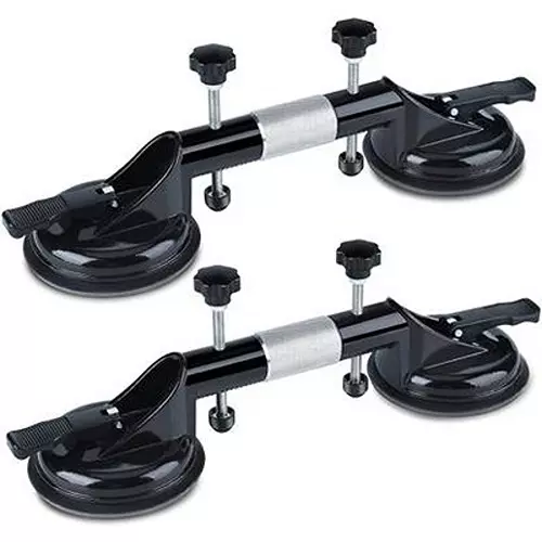 Flamingo Glass Carrying Handle/Lifter Puller 2 Cups 28 cm Stainless Steel, Rubber Black (Pack of 2 Pcs)