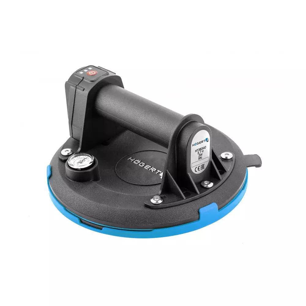 Hogert Technik Cordless Suction Cup With Pressure Gauge 1.2 Ah Lithium Ion Battery and 150 Kg Max. Load Capacity, HT3B340