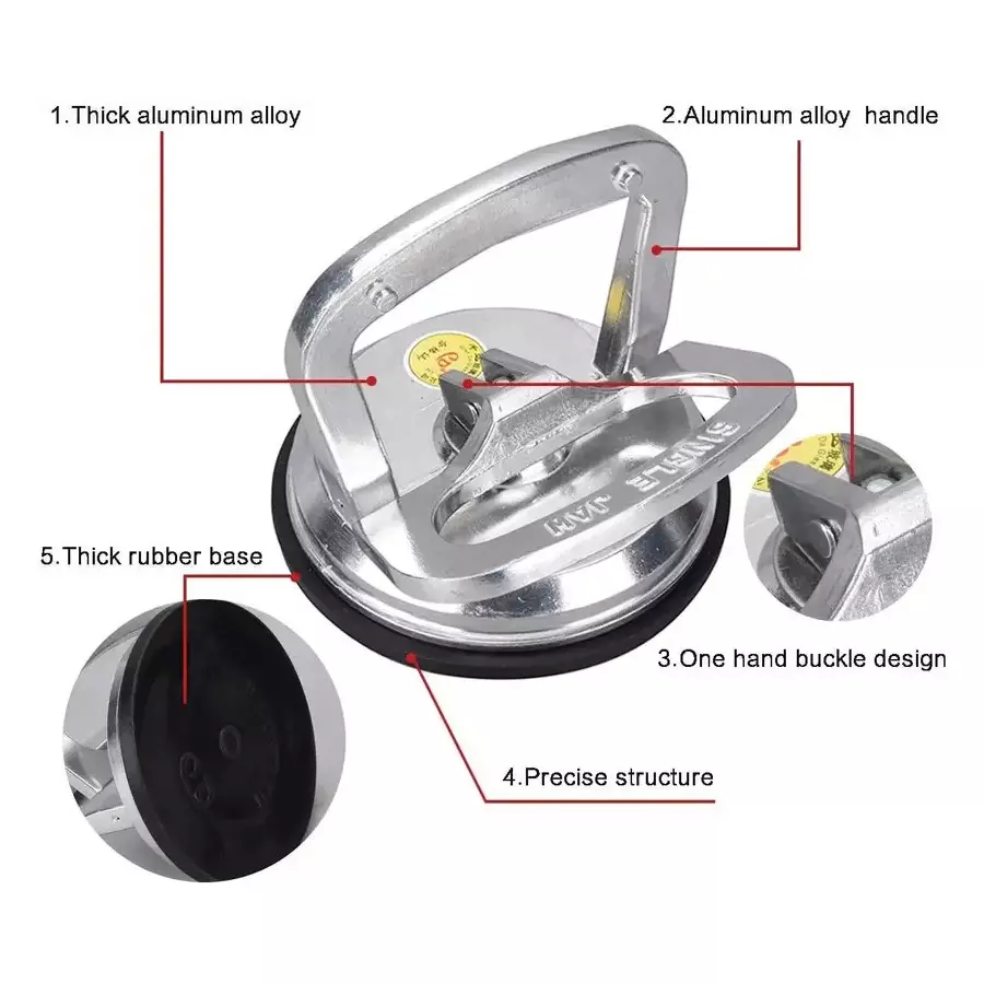 GENERIC Glass Suction Cup Silver 20 cm Length Aluminium Hand Grip for Home & Professional Use,