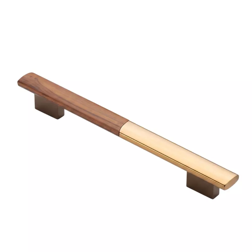 Paras DELUXE Main Door Handle 300 mm Hole to Hole Distance Aluminium Material Wooden + PVD Rose Gold Finish, PE-318