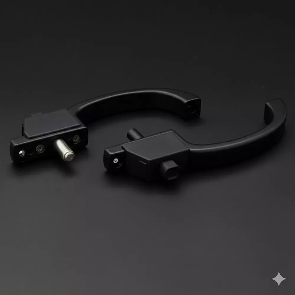 Ebco Window Door Handle With Push Latch Black Finish and Size 71x53 mm, WDH1-PL