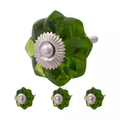 Atom 31.75 mm (1.25 inch) Glass Green Glossy Finish Cabinet/Drawer Knob, GK-MELON-GREEN-04 (Pack of 4)