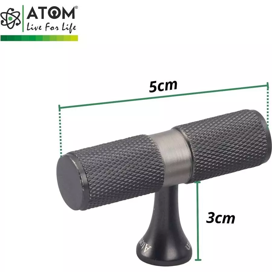 Atom Brass Black and Silver Matte Finish Cabinet/Drawer Handle, KB-BK-TEE-BLK-102 (Pack of 2)