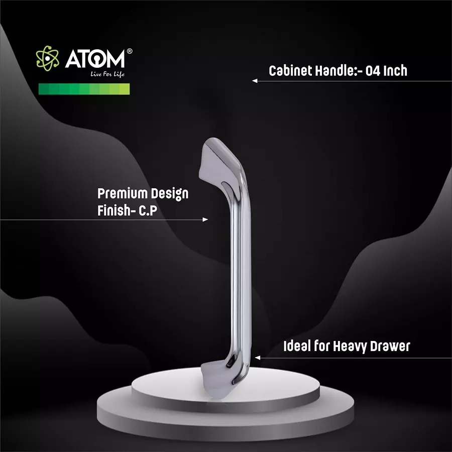 Atom Zinc Silver Glossy Finish Cabinet/Drawer Handle, CH-ZN-228-CP-04-102 (Pack of 2)
