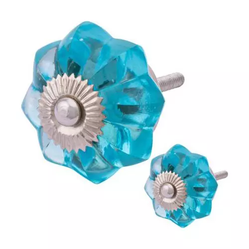 Atom 31.75 mm (1.25 inch) Glass Blue Glossy Finish Cabinet/Drawer Knob, GK-MELON-BLUE-2 (Pack of 2)