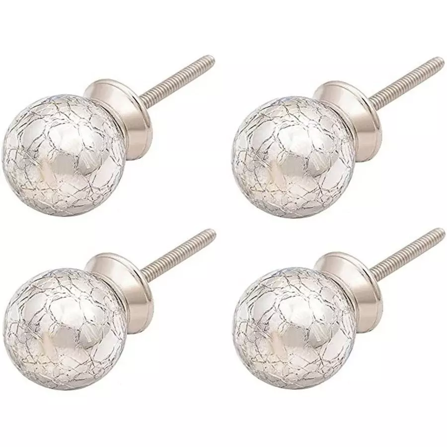 Atom Glass Silver Glossy Finish Cabinet/Drawer Knob, SY-GK001-SILVER-104 (Pack of 2)