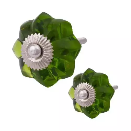 Atom 31.75 mm (1.25 inch) Glass Green Glossy Finish Cabinet/Drawer Knob, SY-GK-MELON-GREEN-102 (Pack of 2)