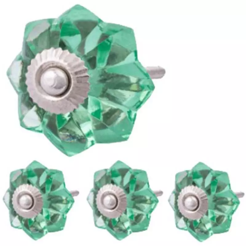 Atom 31.75 mm (1.25 inch) Glass Green Glossy Finish Cabinet/Drawer Knob, SY-GK-MELON-LITEGREEN-104 (Pack of 4)