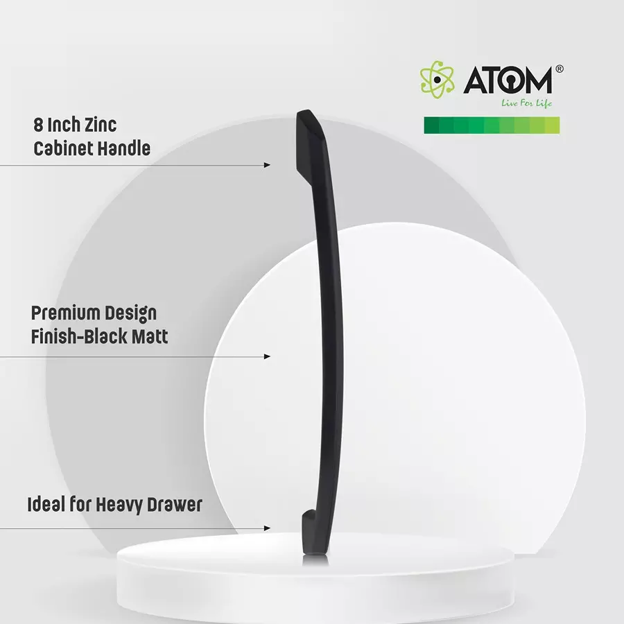 Atom Zinc Black Matte Finish Cabinet/Drawer Handle, CH-545-BM-8 (Pack of 2)