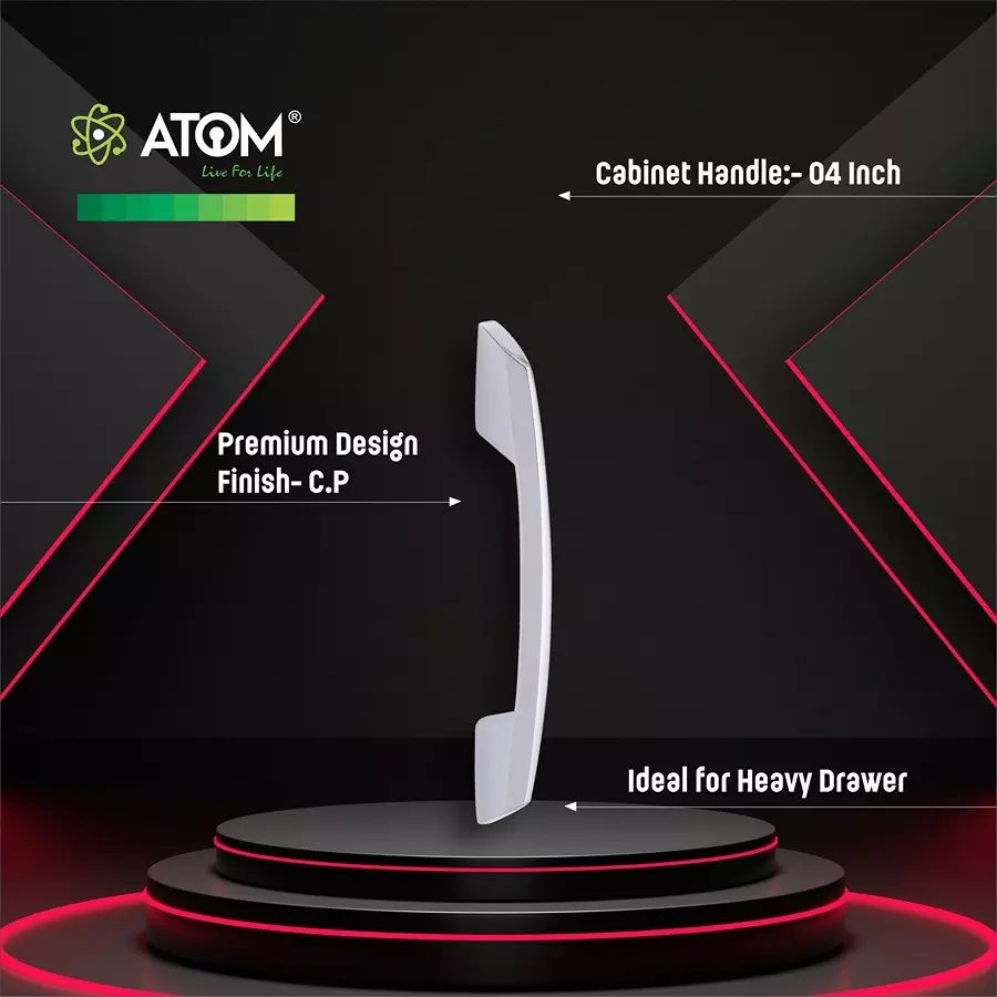 Atom Zinc Silver Glossy Finish Cabinet/Drawer Handle, CH-545-CPPT-04-110 (Pack of 10)