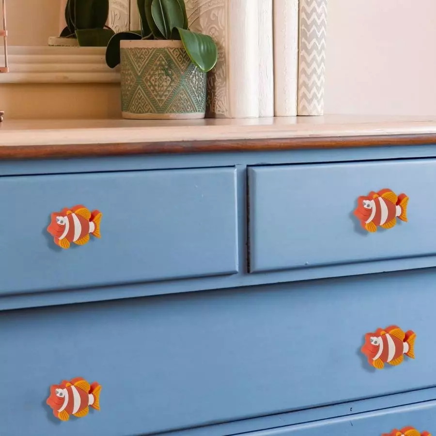 Atom Fish Zinc Orange and White Matte Finish Cabinet/Drawer Knob, KB-CHILD-FISH-106 (Pack of 6)