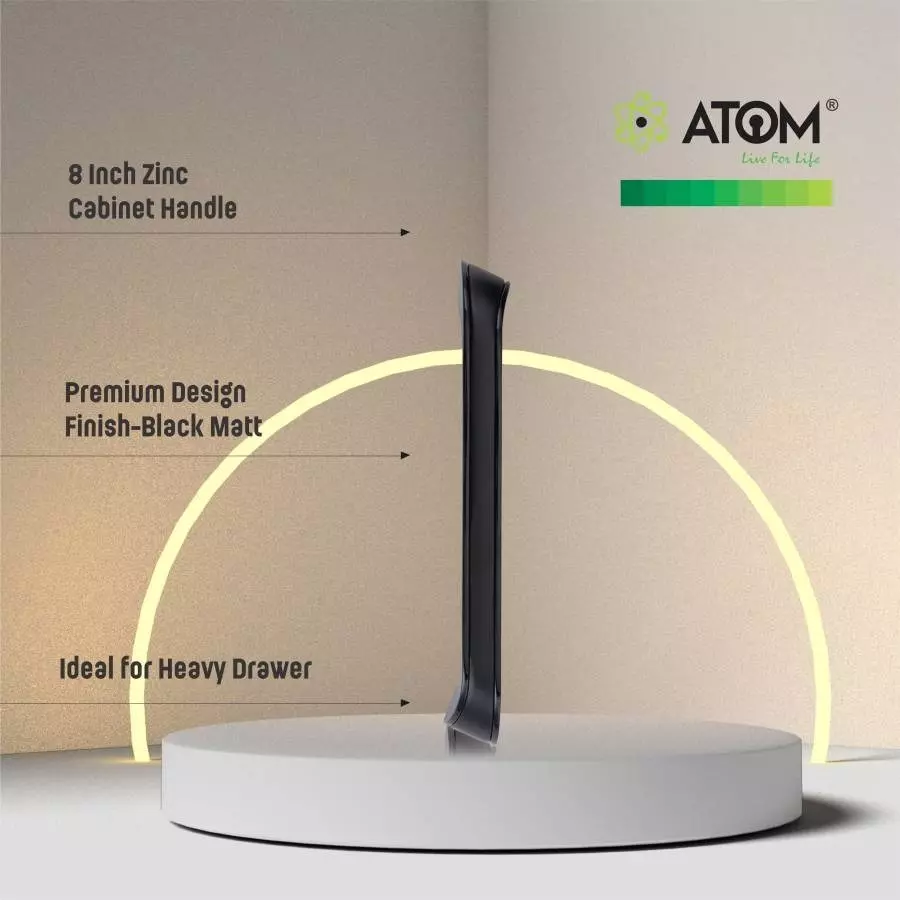 Atom Zinc Black Glossy Finish Cabinet/Drawer Handle, CH-ZN-252-BLK-08-110 (Pack of 10)