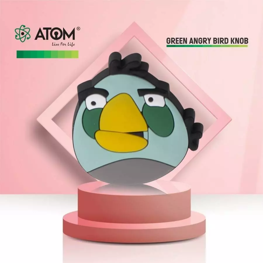 Atom Angrybird Zinc Green Matte Finish Cabinet/Drawer Knob, KB-CHILD-ANGRYBIRD-GREEN-106 (Pack of 6)