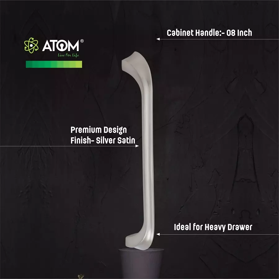 Atom Zinc Silver Glossy Finish Cabinet/Drawer Handle, CH-ZN-227-SS-08-106 (Pack of 6)