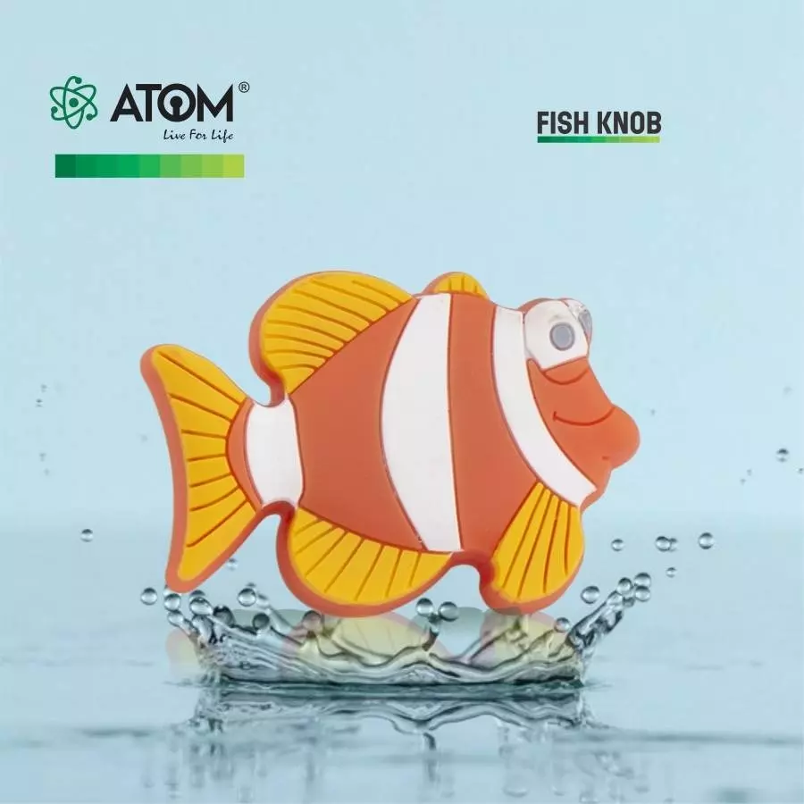 Atom Fish Zinc Orange and White Matte Finish Cabinet/Drawer Knob, KB-CHILD-FISH-104 (Pack of 4)