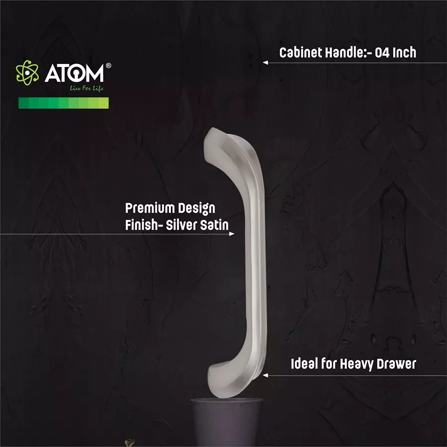 Atom Zinc Silver Glossy Finish Cabinet/Drawer Handle, CH-ZN-227-SS-04-110 (Pack of 10)
