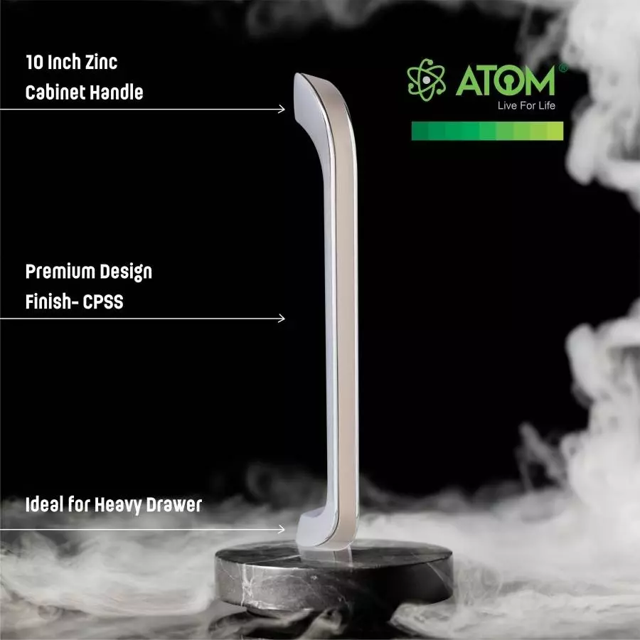 Atom Zinc Silver Glossy Finish Cabinet/Drawer Handle, CH-ZN-252-CPSS-10-110 (Pack of 10)