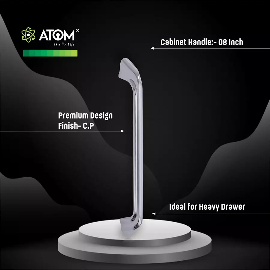 Atom Zinc Silver Glossy Finish Cabinet/Drawer Handle, CH-ZN-228-CP-08-106 (Pack of 6)