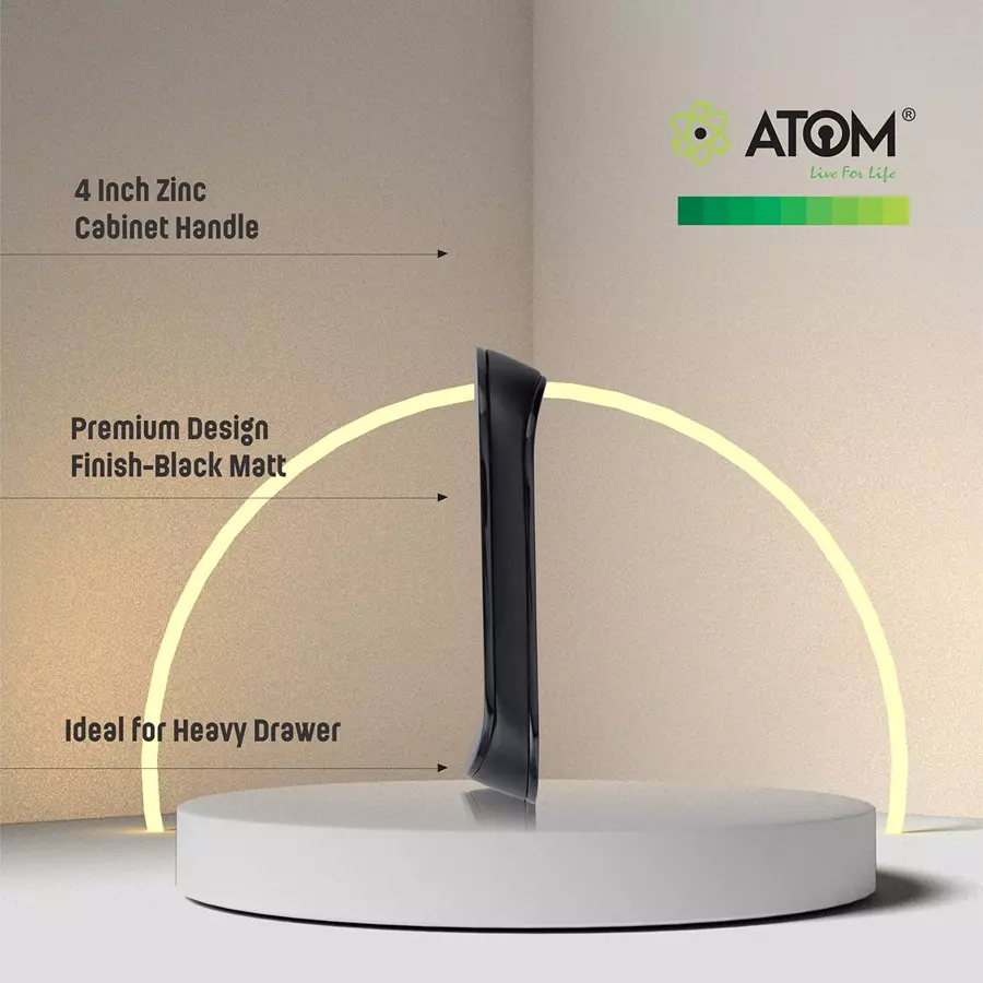 Atom Zinc Black Glossy Finish Cabinet/Drawer Handle, CH-ZN-252-BLK-04-102 (Pack of 2)