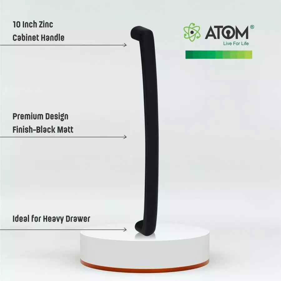 Atom Zinc Black Matte Finish Cabinet/Drawer Handle, CH-ZN-536-BLK-10-106 (Pack of 6)