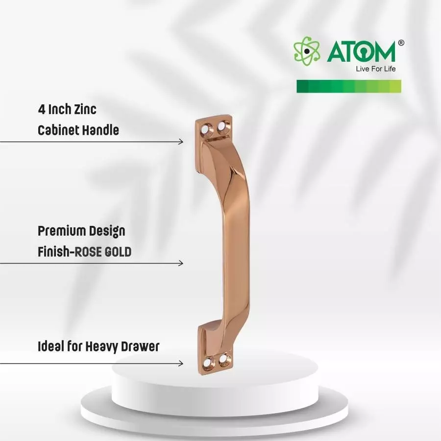 Atom Zinc Gold Glossy Finish Cabinet/Drawer Handle, CH-ZN-TWIST-RG-04-102 (Pack of 2)