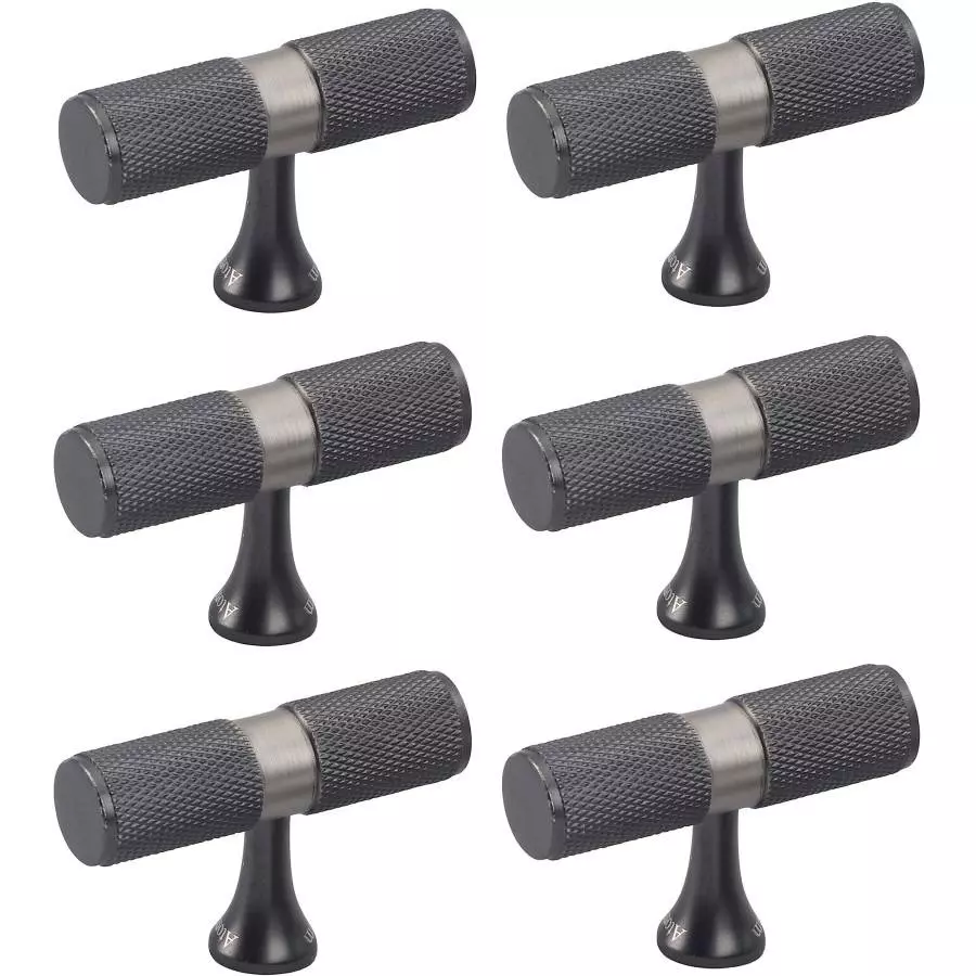 Atom Brass Black and Silver Matte Finish Cabinet/Drawer Handle, KB-BK-TEE-BLK-106 (Pack of 6)