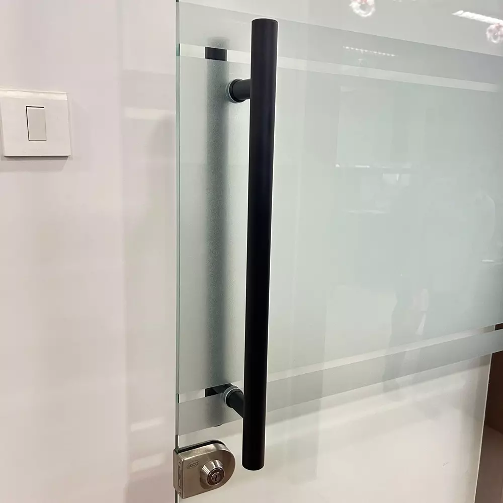 Ebco SS 304 Glass Door Handle H Type Black Finish and Size Ø 32 x 750 mm, H-GDH1-3275-BL (Set of 2)