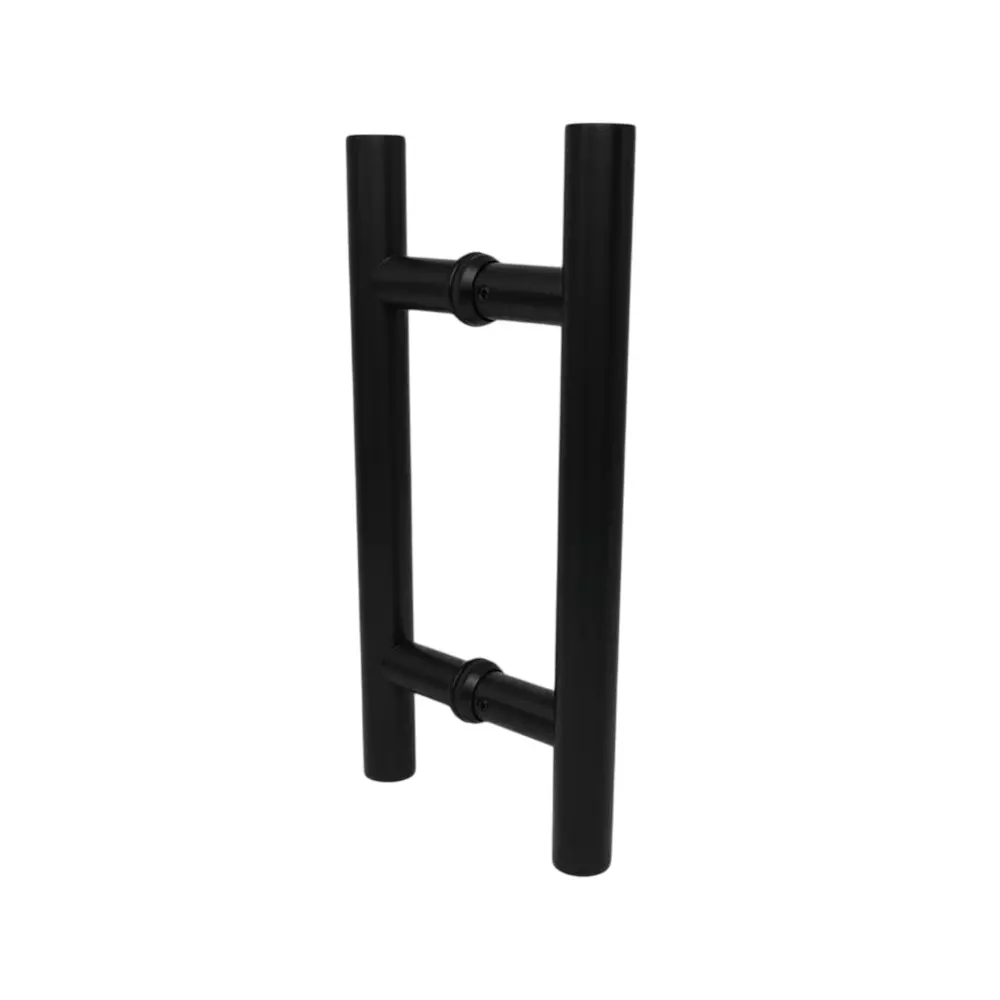 Ebco SS 304 Glass Door Handle H Type Black Finish and Size Ø 25 x 200 mm, H-GDH1-2520-BL (Set of 2)