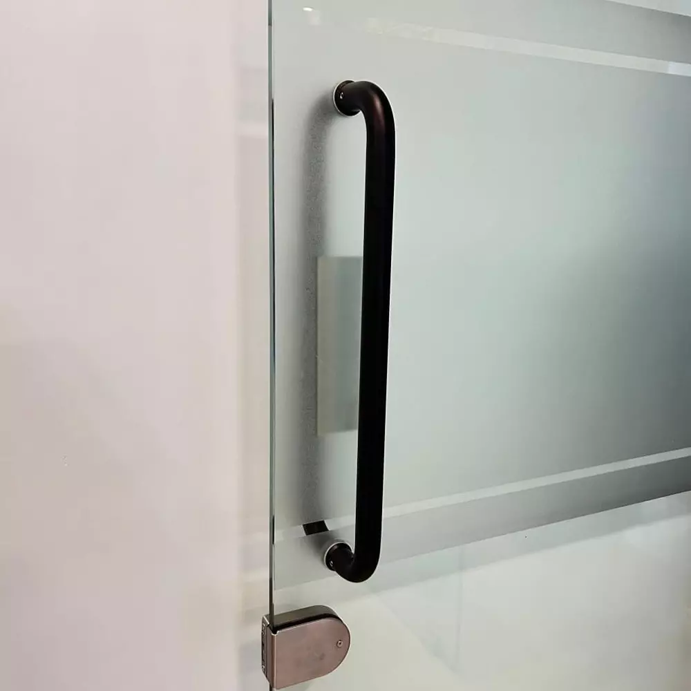 Ebco SS 304 Glass Door Handle D Type Black Finish and Size Ø 22 x 300 mm, D-GDH1-2230-BL (Set of 2)