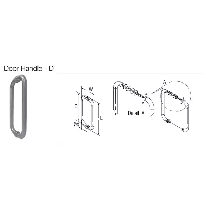 Ebco SS 304 Glass Door Handle D Type Black Finish and Size Ø 22 x 300 mm, D-GDH1-2230-BL (Set of 2)