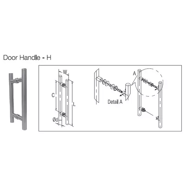 Ebco SS 304 Glass Door Handle H Type Brushed Steel Finish and Size Ø 25 x 300 mm, H-GDH1-2530-BS (Set of 2)