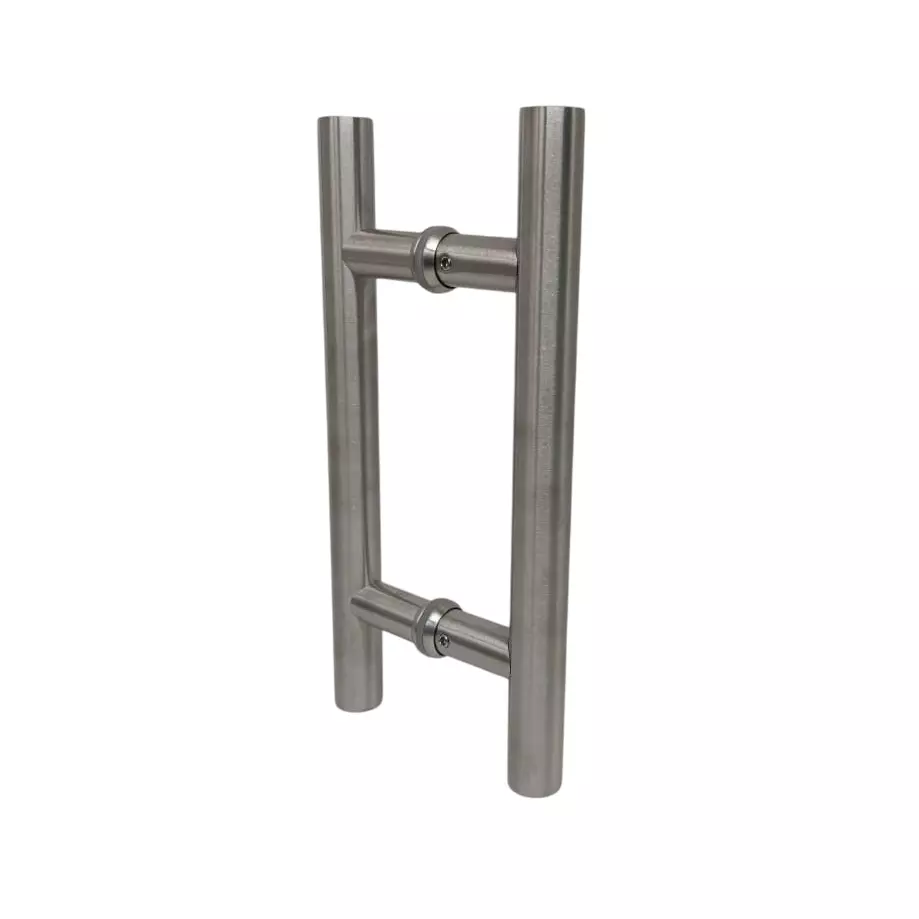 Ebco SS 304 Glass Door Handle H Type Brushed Steel Finish and Size Ø 32 x 450 mm, H-GDH1-3245-BS (Set of 2)