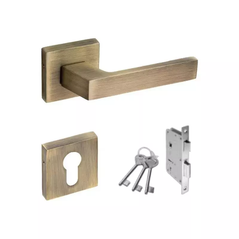 OZONE Aries Series Horizon Mortise Handle with Key Zinc Alloy 45x85mm Lock Body Antique Brass, OZH-ARI-HOR KY ANTIQUE BRASS