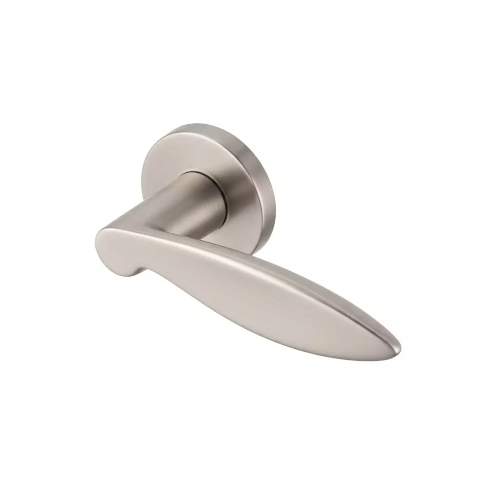 Ebco Mortise Door Handle Brass Zen On Rose 1 Brushed Nickel Finish and ⌀50 mm Keyhole, MDHBZ-KH50-R1-NB