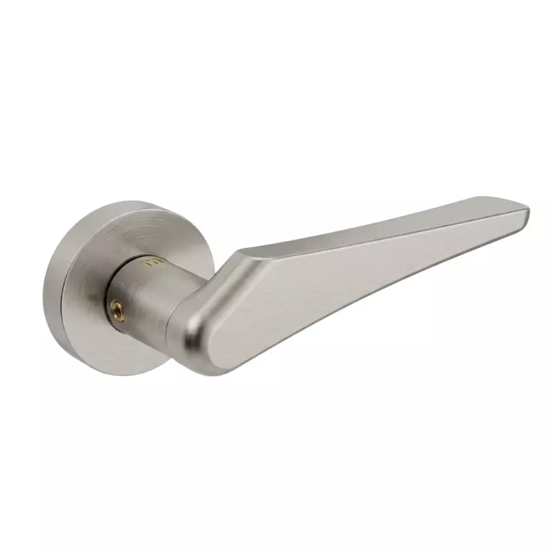 Hafele Left or Right Lever Door Handle Brass On Square Rose With Euro Profile Cylinder Escutcheon Nickel Matt Finish, 900.78.946