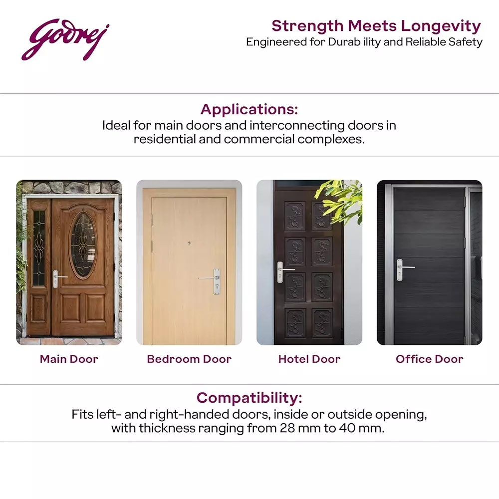 Godrej Door Handle Set 2C BM 10 Satin Steel 175 mm, 5533