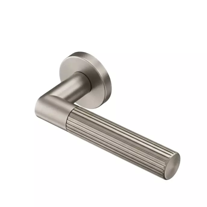 Ebco Mortise Door Handle Brass Zen On Rose 3 Brushed Nickel Finish and ⌀50 mm Keyhole, MDHBZ-KH50-R3-NB