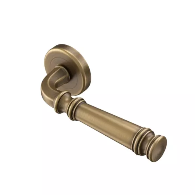 Ebco Mortise Door Handle Brass Zen On Rose 6 Antique Brass Finish and ⌀50 mm Keyhole, MDHBZ-KH50-R6-AQ