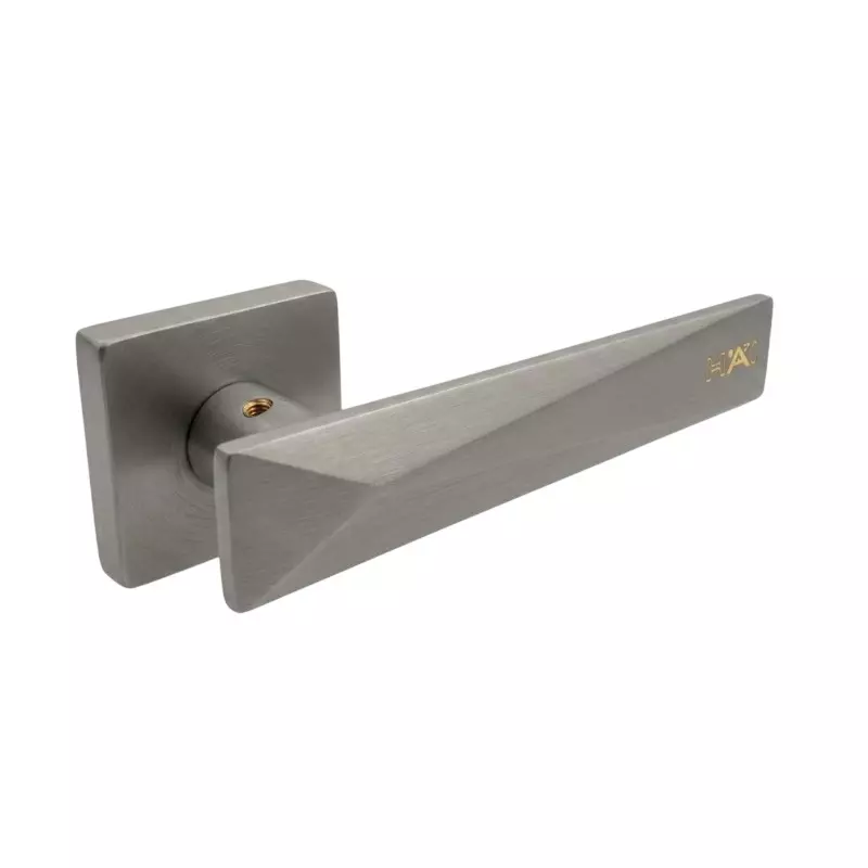 Hafele Left or Right Lever Door Handle Brass On Square Rose With Euro Profile Cylinder Escutcheon Nickel Matt Finish, 900.78.941