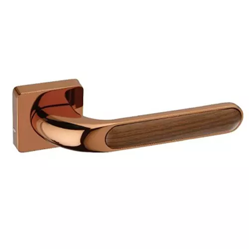Europa Mortise Handle Zinc Rose Gold & Walnut Wood Finish, GMHZR670