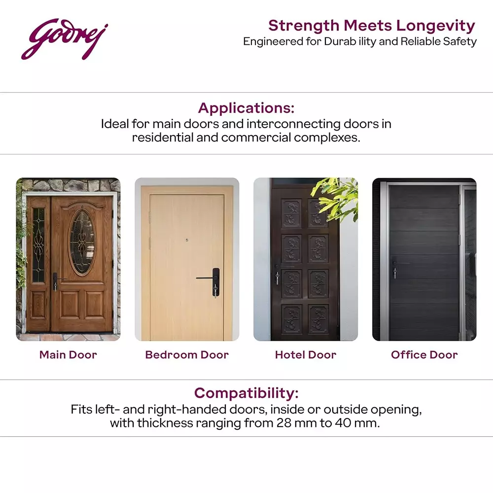 Godrej Door Handle Set 2C BM 10 Matte Black 175 mm, 5644