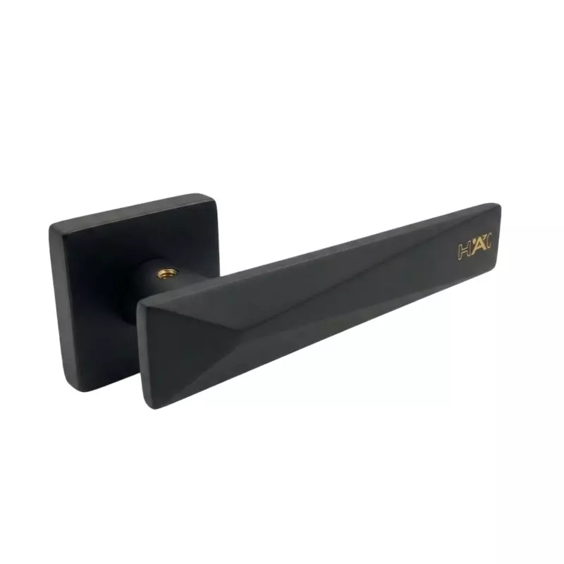 Hafele Left or Right Lever Door Handle Brass On Square Rose With Euro Profile Cylinder Escutcheon Black Matt Finish, 900.78.943