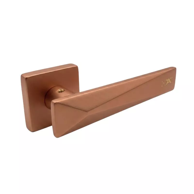 Hafele Left or Right Lever Door Handle Brass On Square Rose With Euro Profile Cylinder Escutcheon Rose Gold PV Finish, 900.78.944
