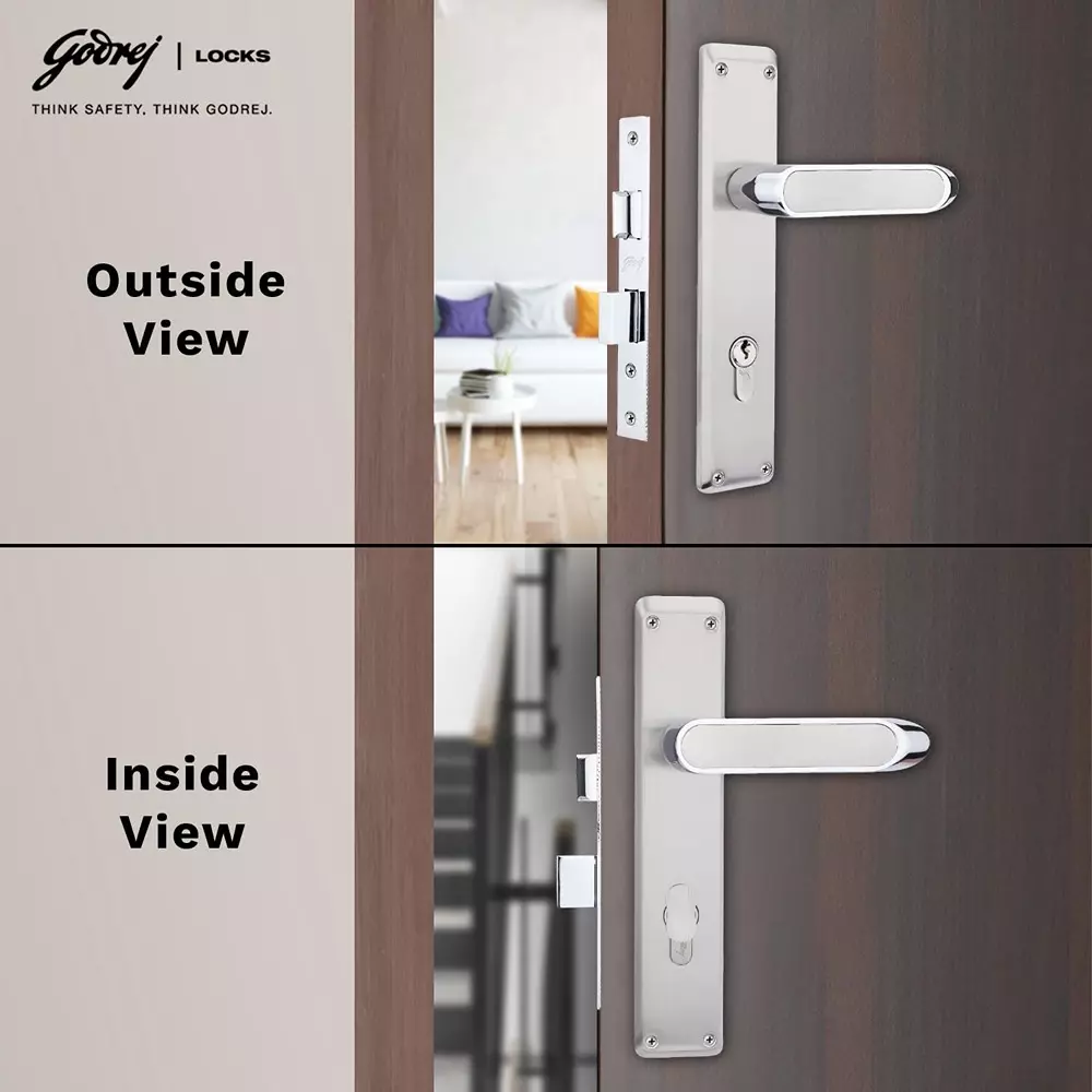 Godrej Door Handle Set 2C NEH 21 Satin Steel, 3527