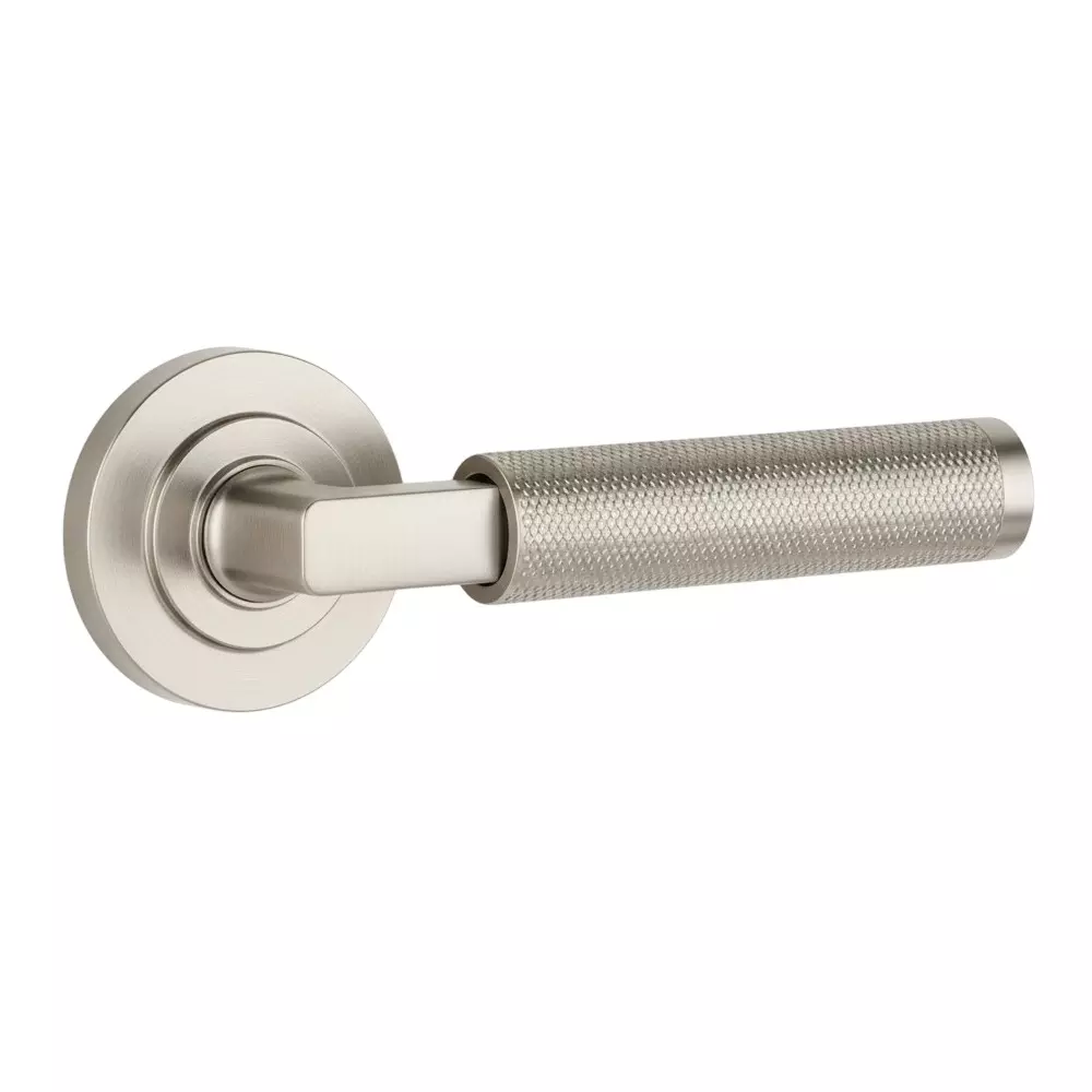 Ebco Mortise Door Handle Brass Zen On Rose 2 Brushed Nickel Finish and ⌀50 mm Keyhole, MDHBZ-KH50-R2-NB