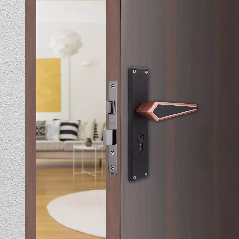 Godrej Door Handle Set 1CK NEH 22 Matte Black Rose 200 mm, 3767